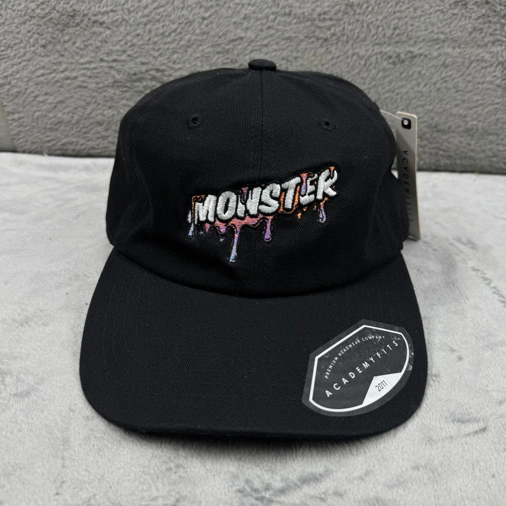 Academy Fits Monster Drip Hat Mens OSFM Black‎ New Embroidered Dad Cap Strapback